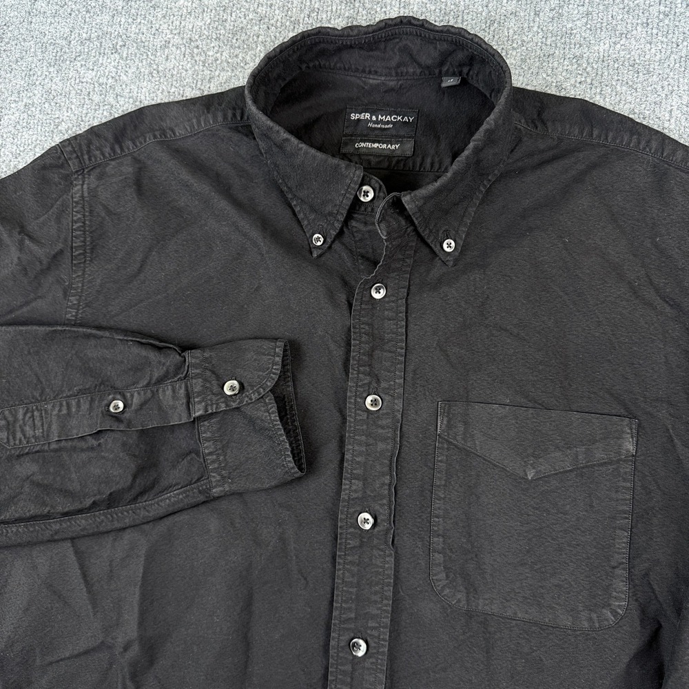 Spier & Mackay Oxford Shirt Mens 17 Large Black Long Sleeve Button Up Handmade